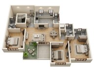 Floor plan of 3 BHK 1193 Sq. Ft. Apartment in VTP Alpine, Pune