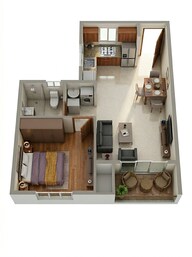 Floor plan of 1 BHK 595 Sq. Ft. Apartment in Salarpuria Sattva Aeropolis, Bangalore