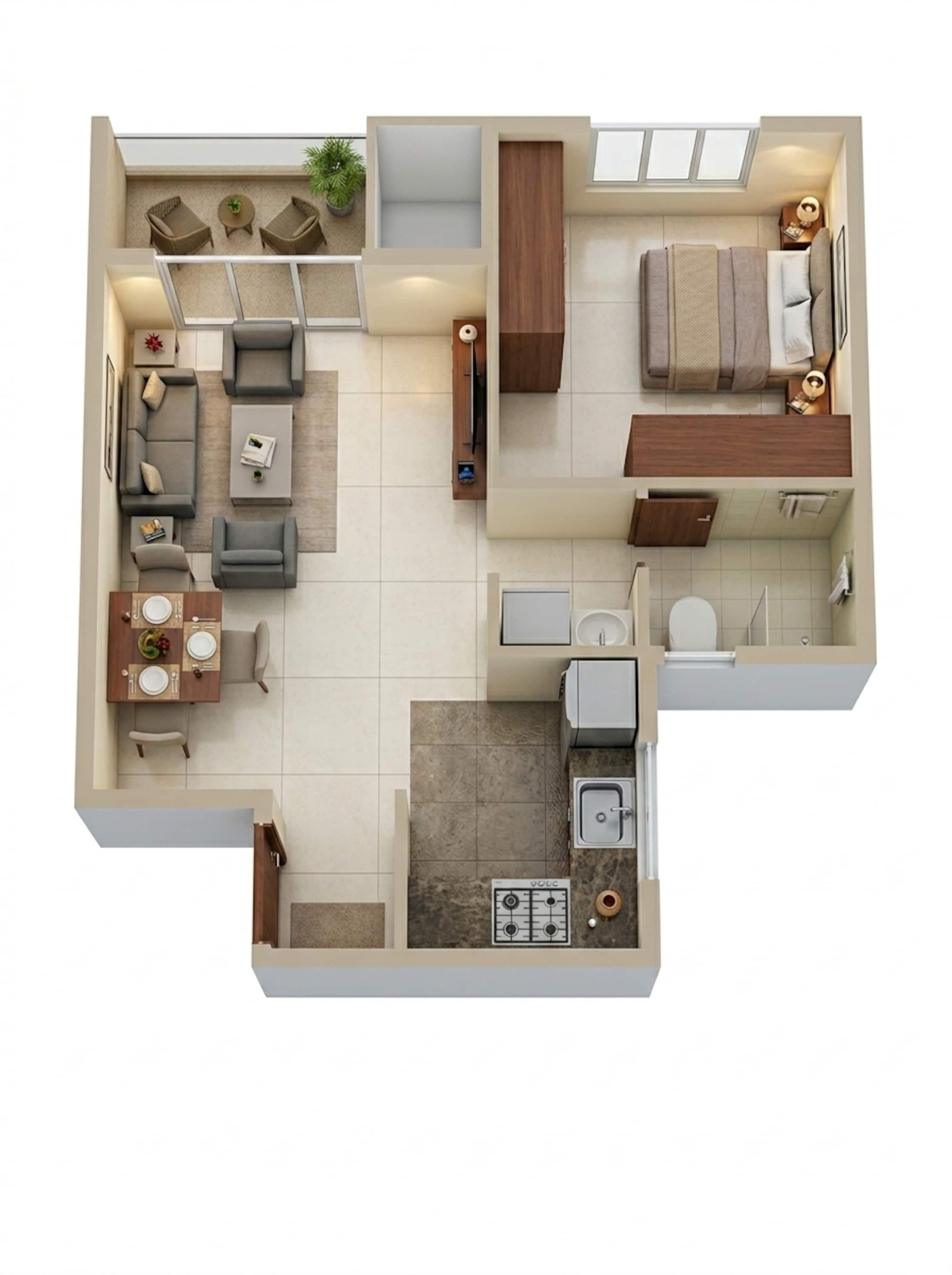 Floor plan of 1 BHK 666 Sq. Ft. Apartment in Salarpuria Sattva Aeropolis, Bangalore