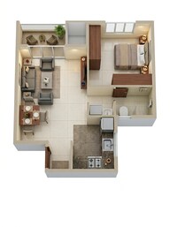 Floor plan of 1 BHK 666 Sq. Ft. Apartment in Salarpuria Sattva Aeropolis, Bangalore