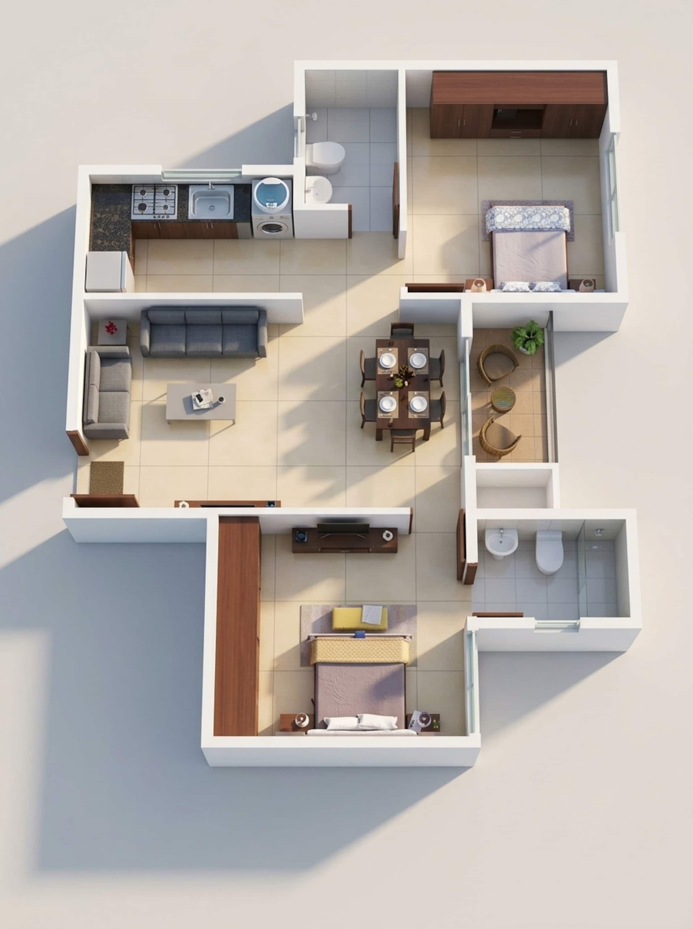 Floor plan of 2 BHK 909 Sq. Ft. Apartment in Salarpuria Sattva Aeropolis, Bangalore
