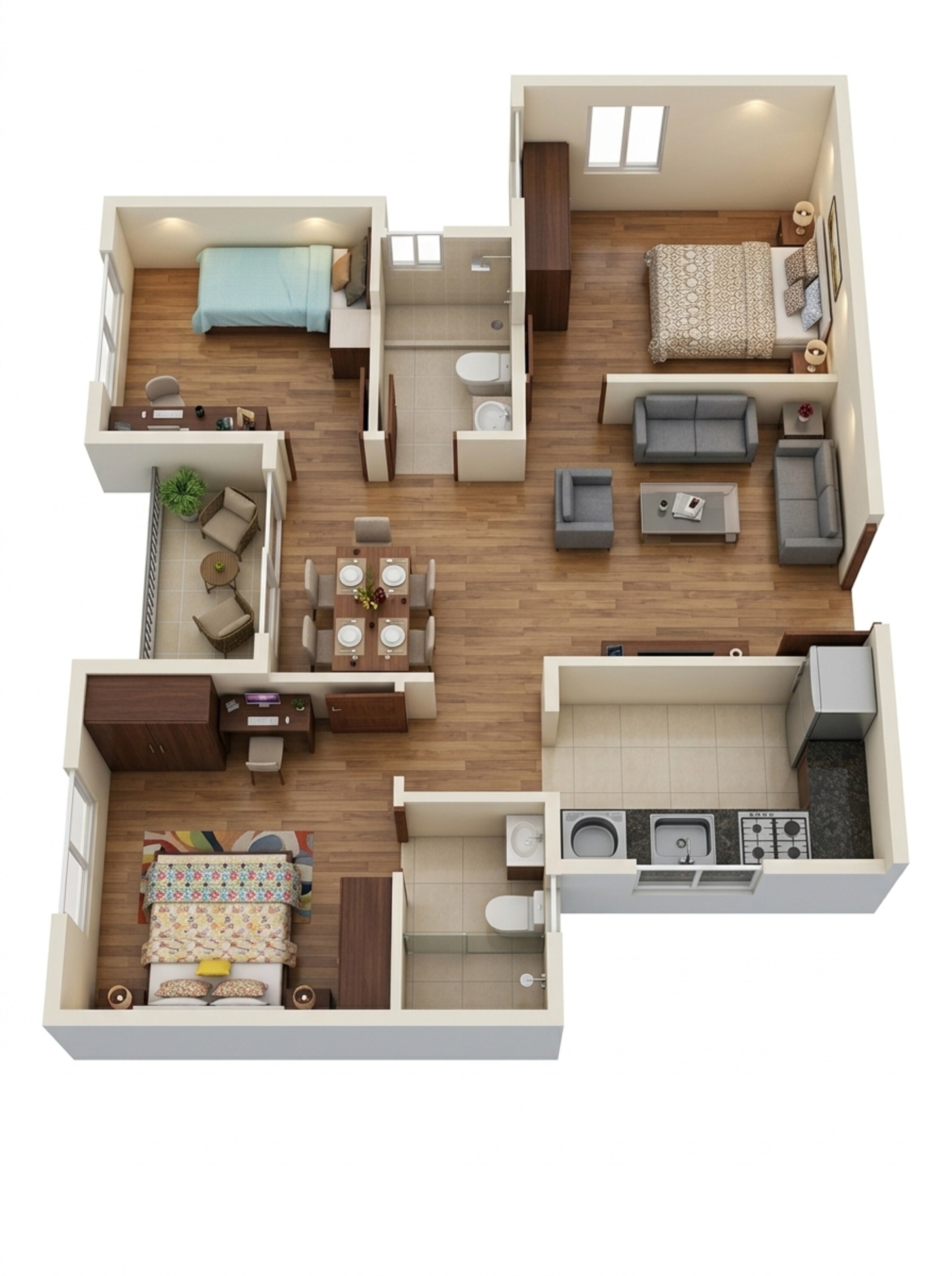 Floor plan of 3 BHK 1012 Sq. Ft. Apartment in Salarpuria Sattva Aeropolis, Bangalore