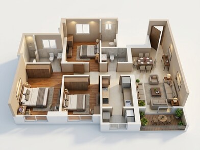 Floor plan of 3 BHK 938 Sq. Ft. Apartment in Raymond The Address, Thane