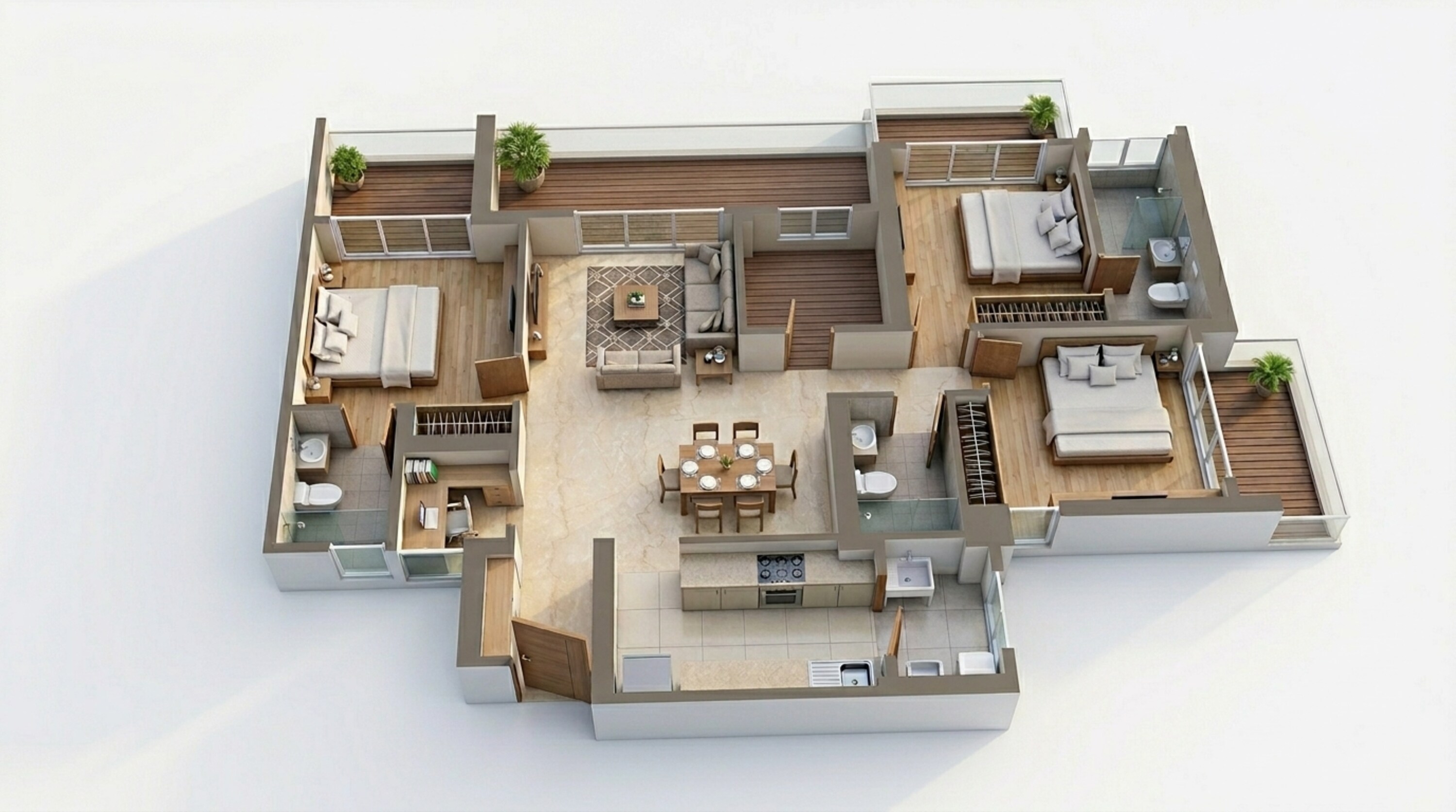 Floor plan of 3 BHK 1073 Sq. Ft. Apartment in Lodha Aura, Mumbai