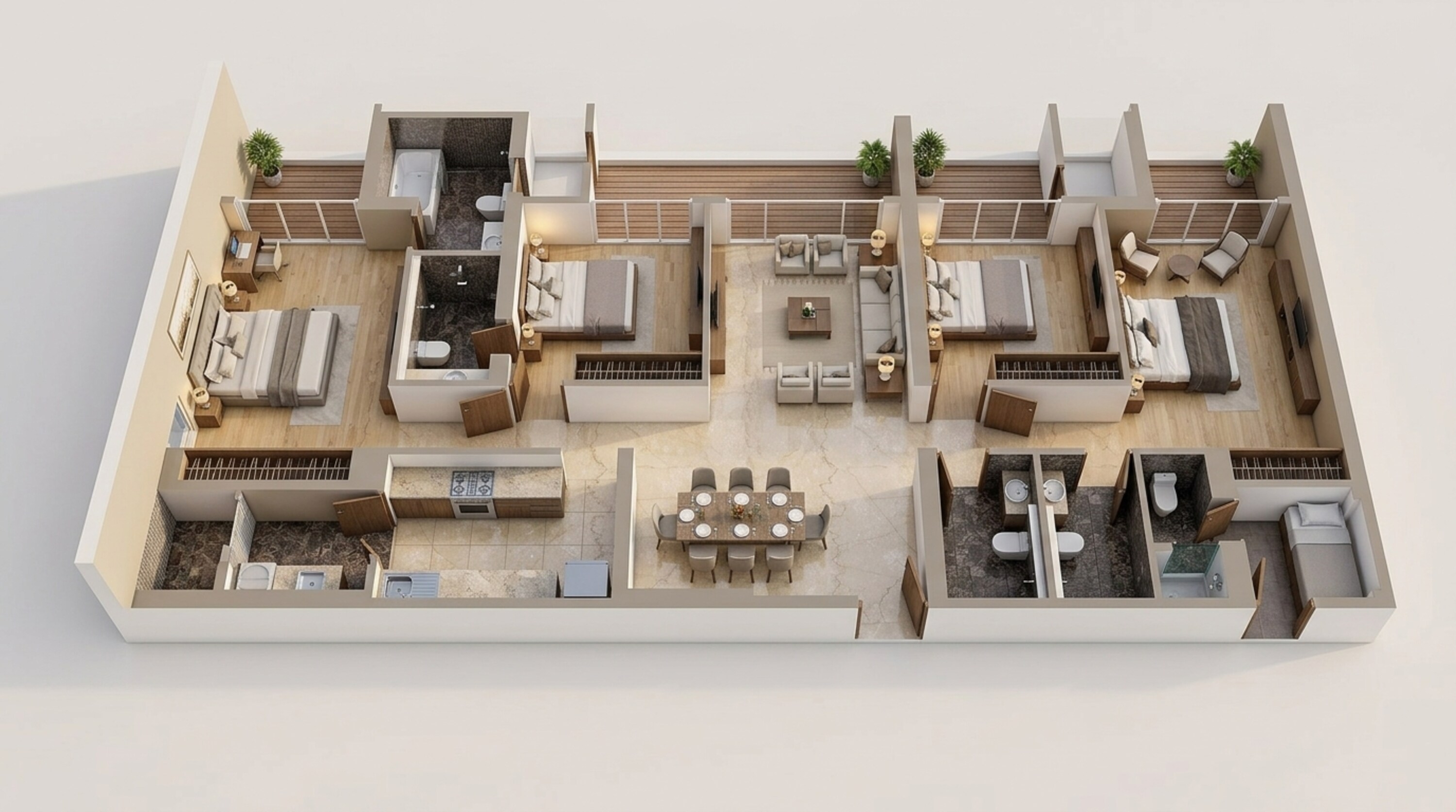 Floor plan of 4 BHK 1477 Sq. Ft. Apartment in Lodha Aura, Mumbai