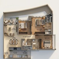 Floor plan of 3 BHK 1049 Sq. Ft. Apartment in The Prestige City, Mumbai