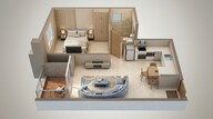 Floor plan of 1 BHK 615 Sq. Ft. Apartment in TVS Emerald Jardin, Bangalore