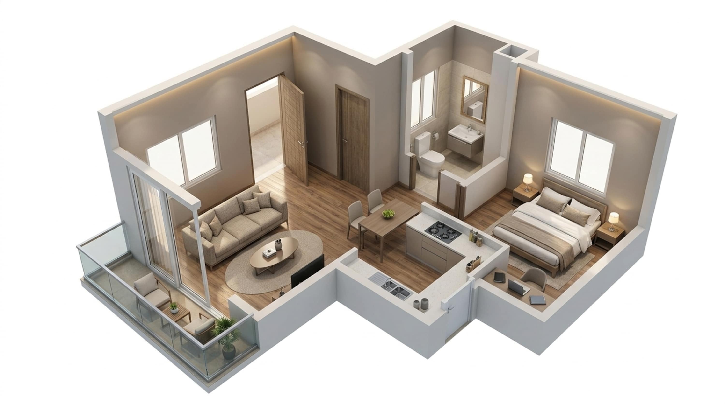 Floor plan of 1 BHK 632 Sq. Ft. Apartment in TVS Emerald Jardin, Bangalore