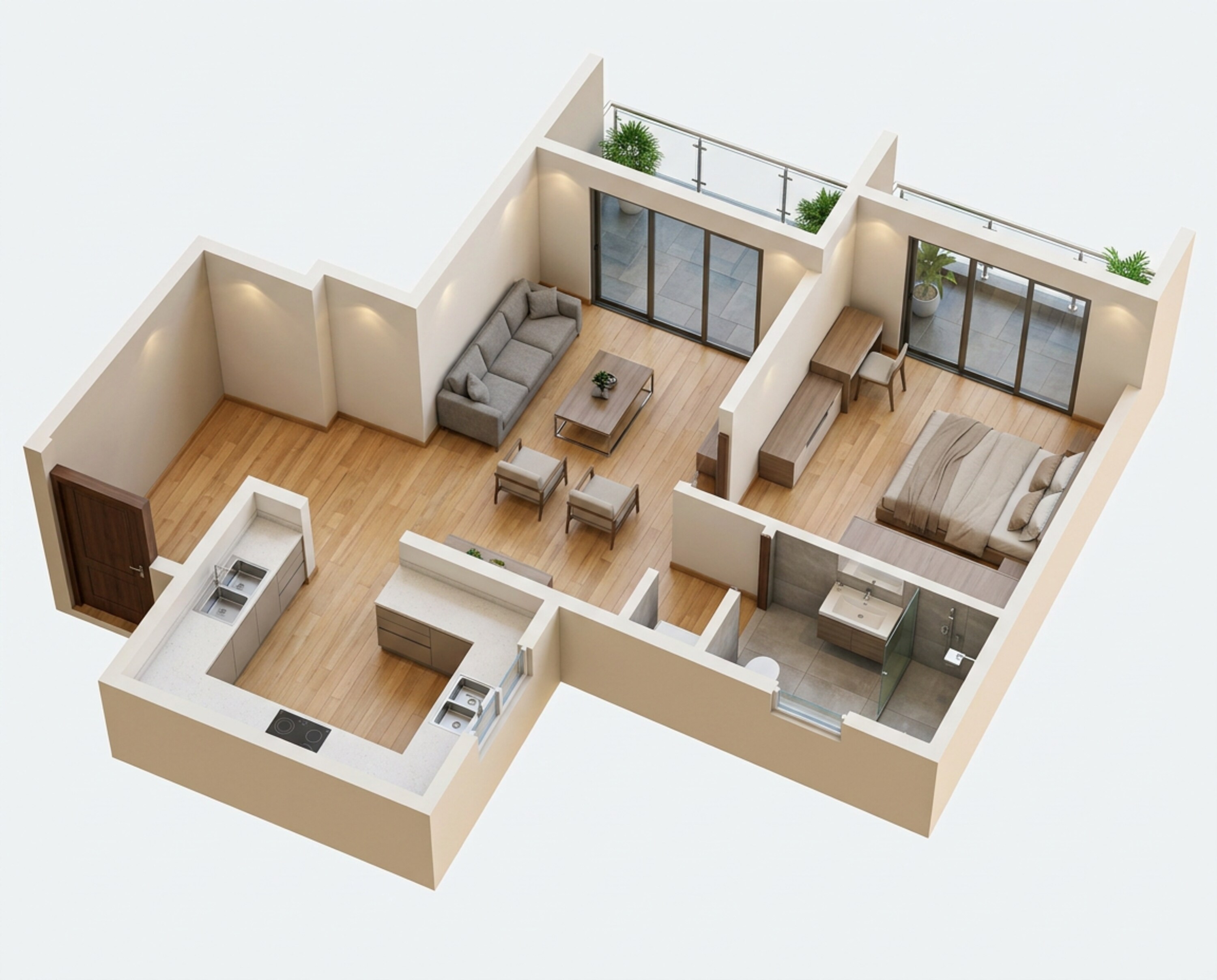 Floor plan of 1 BHK 456 Sq. Ft. Apartment in Roshan Milestone, Pune
