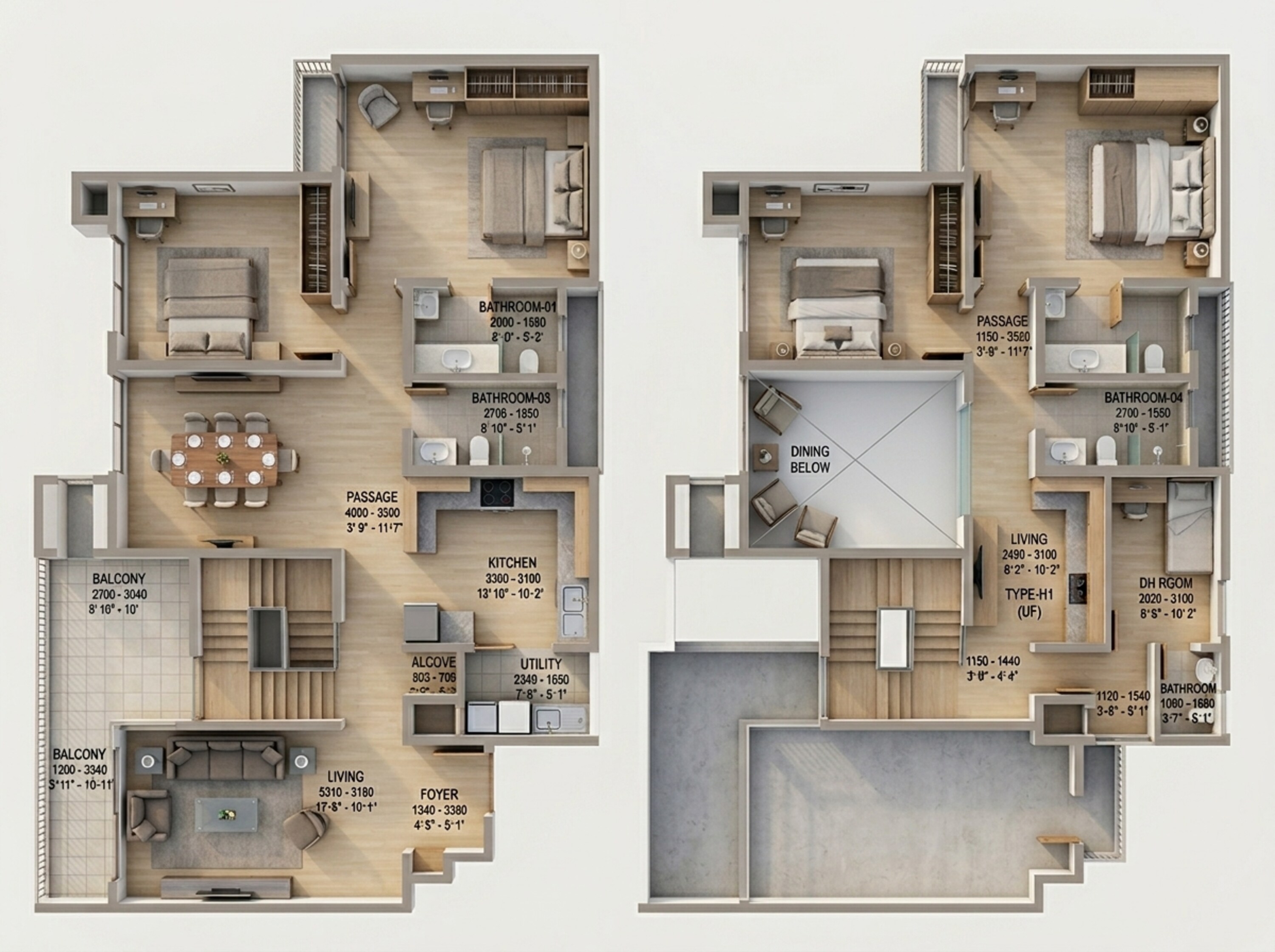 Floor plan of 4 BHK Apartment - 3121 sq. ft. in Sobha Royal Crest, Bangalore