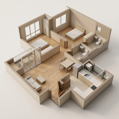 Floor plan of 2 BHK 615 Sq. Ft. Apartment in VTP Bellissimo, Pune