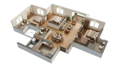 Floor plan of 3 BHK 1000 Sq. Ft. Apartment in Lodha Codename Limited Edition, Mumbai