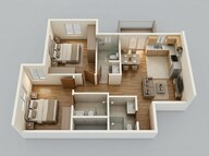 Floor plan of 2 BHK 850 Sq. Ft. Apartment in Sowparnika Indradhanush, Bangalore