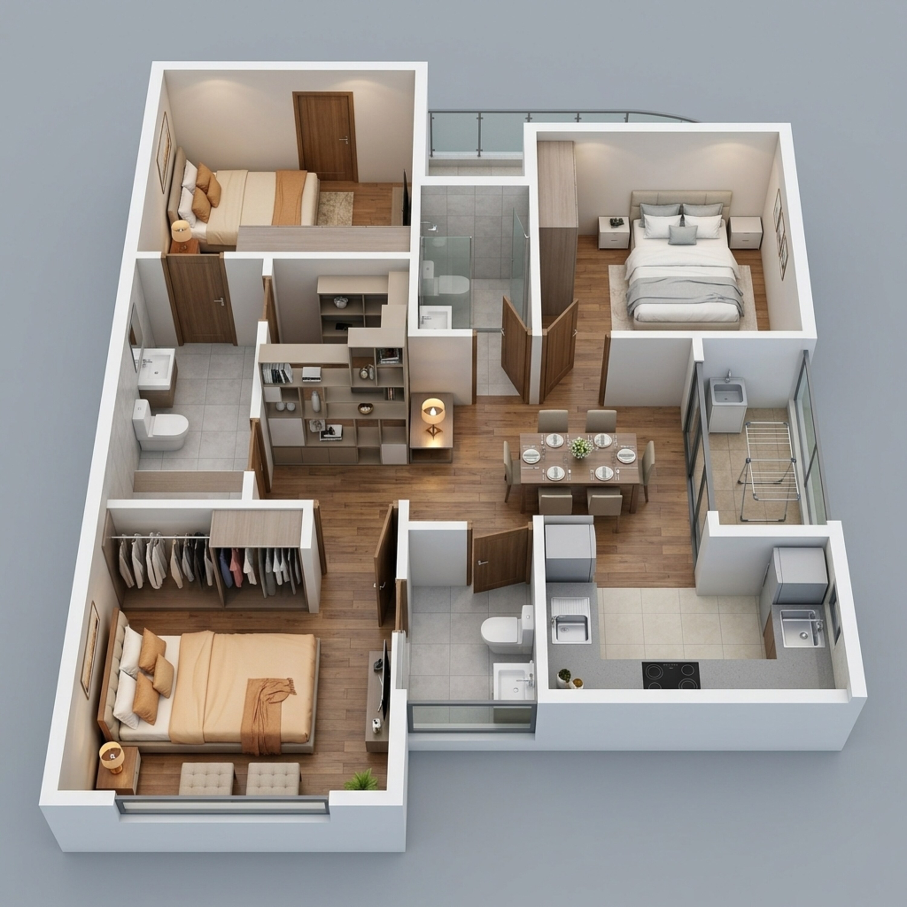 Floor plan of 3 BHK 1075 Sq. Ft. Apartment in Sowparnika Indradhanush, Bangalore