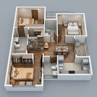Floor plan of 3 BHK 1075 Sq. Ft. Apartment in Sowparnika Indradhanush, Bangalore