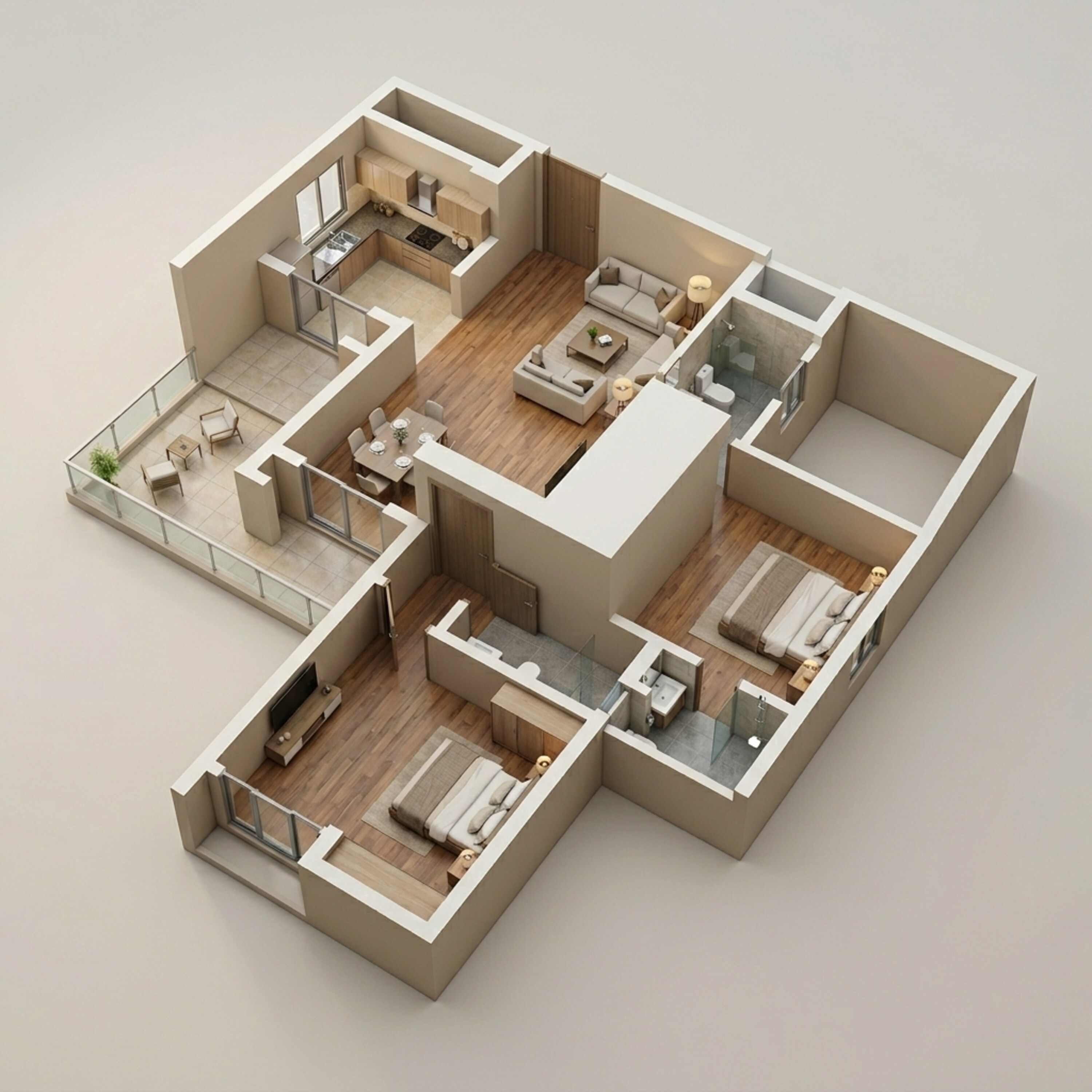 Floor plan of 2 BHK 1308 Sq. Ft. Apartment in Eldeco Twin Towers, Lucknow
