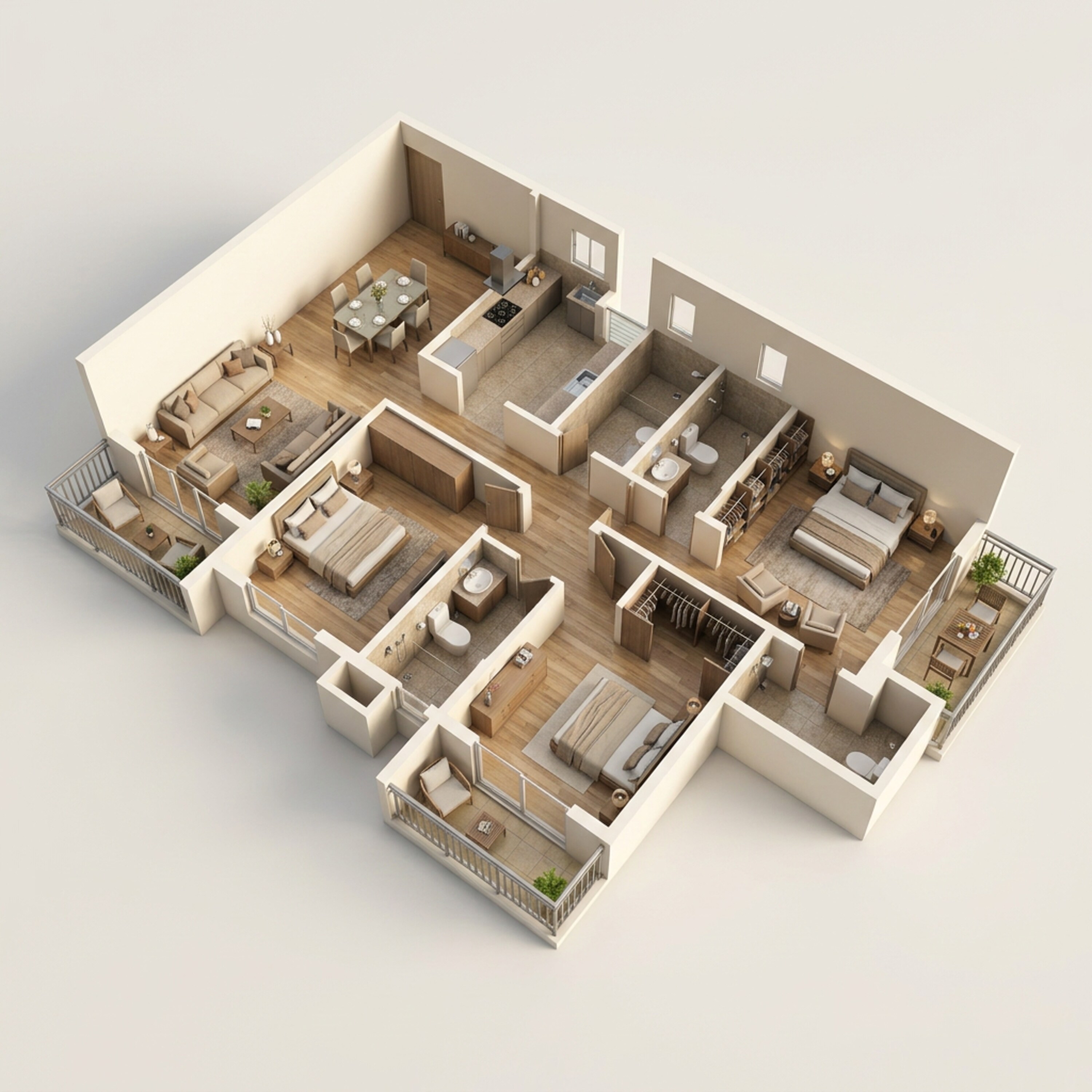 Floor plan of 3 BHK 1498 Sq. Ft. Apartment in Salarpuria Sattva Park Cubix, Bangalore