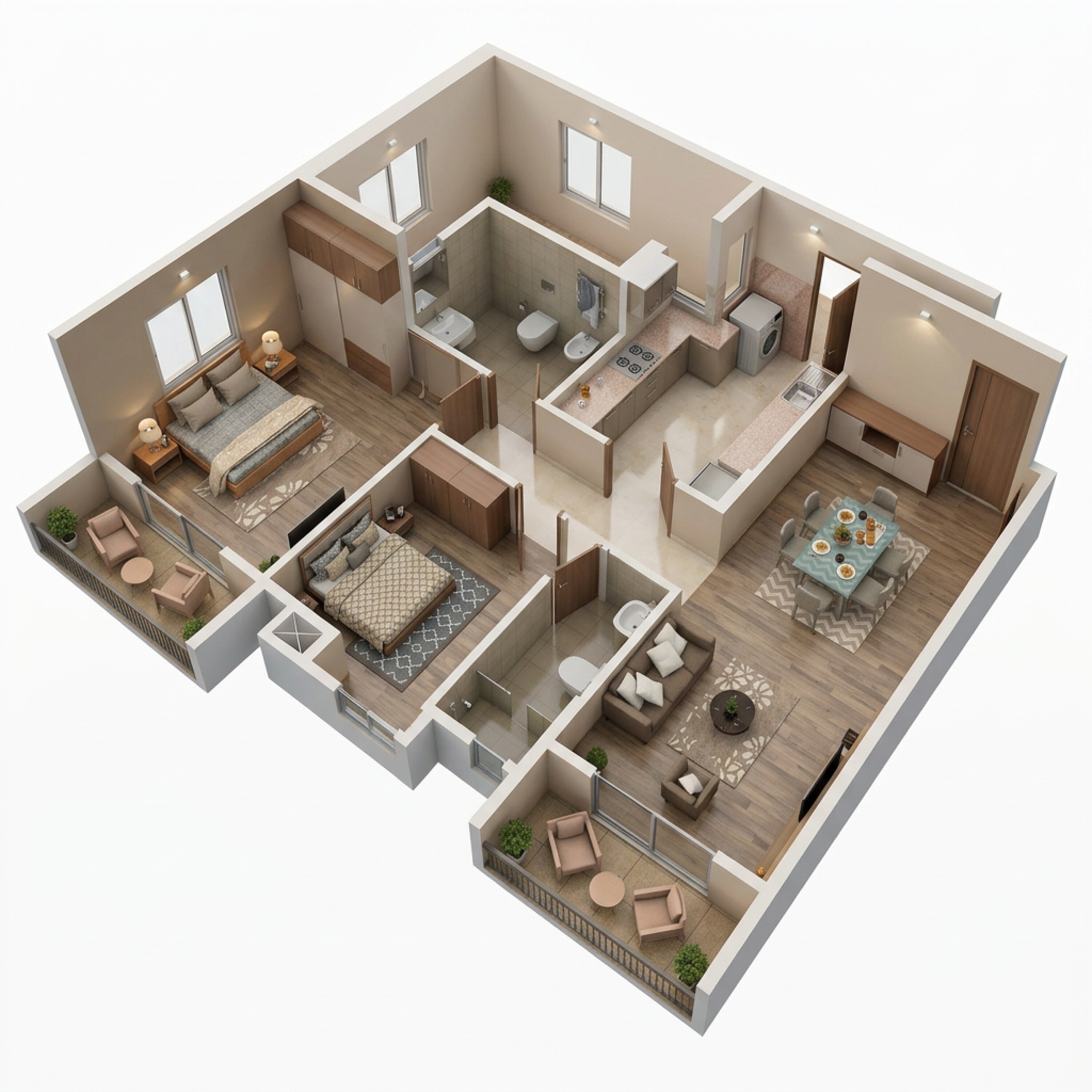 Floor plan of 2 BHK 997 Sq. Ft. Apartment in Salarpuria Sattva Park Cubix, Bangalore