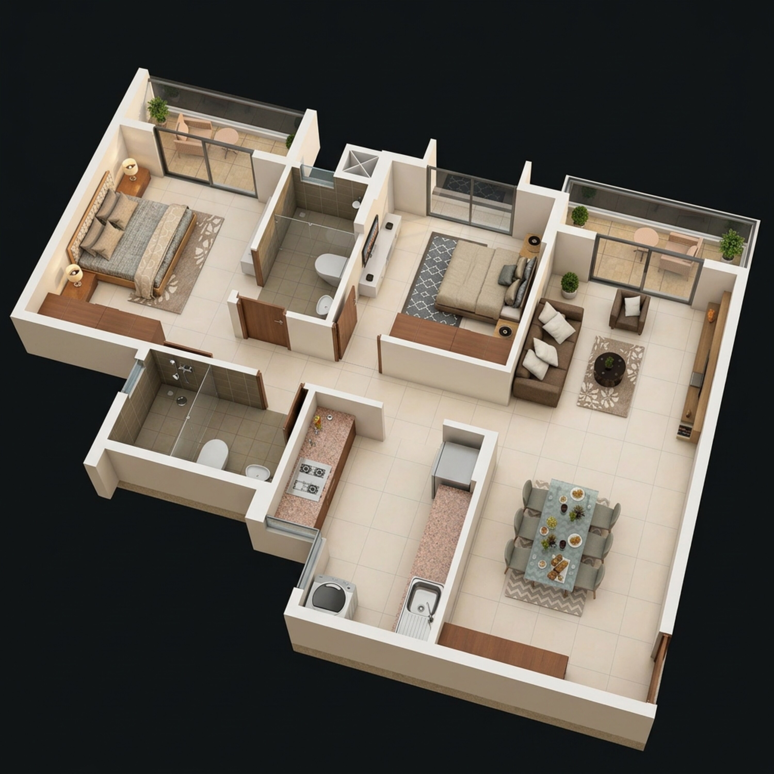 Floor plan of 2 BHK 1009 Sq. Ft. Apartment in Salarpuria Sattva Park Cubix, Bangalore