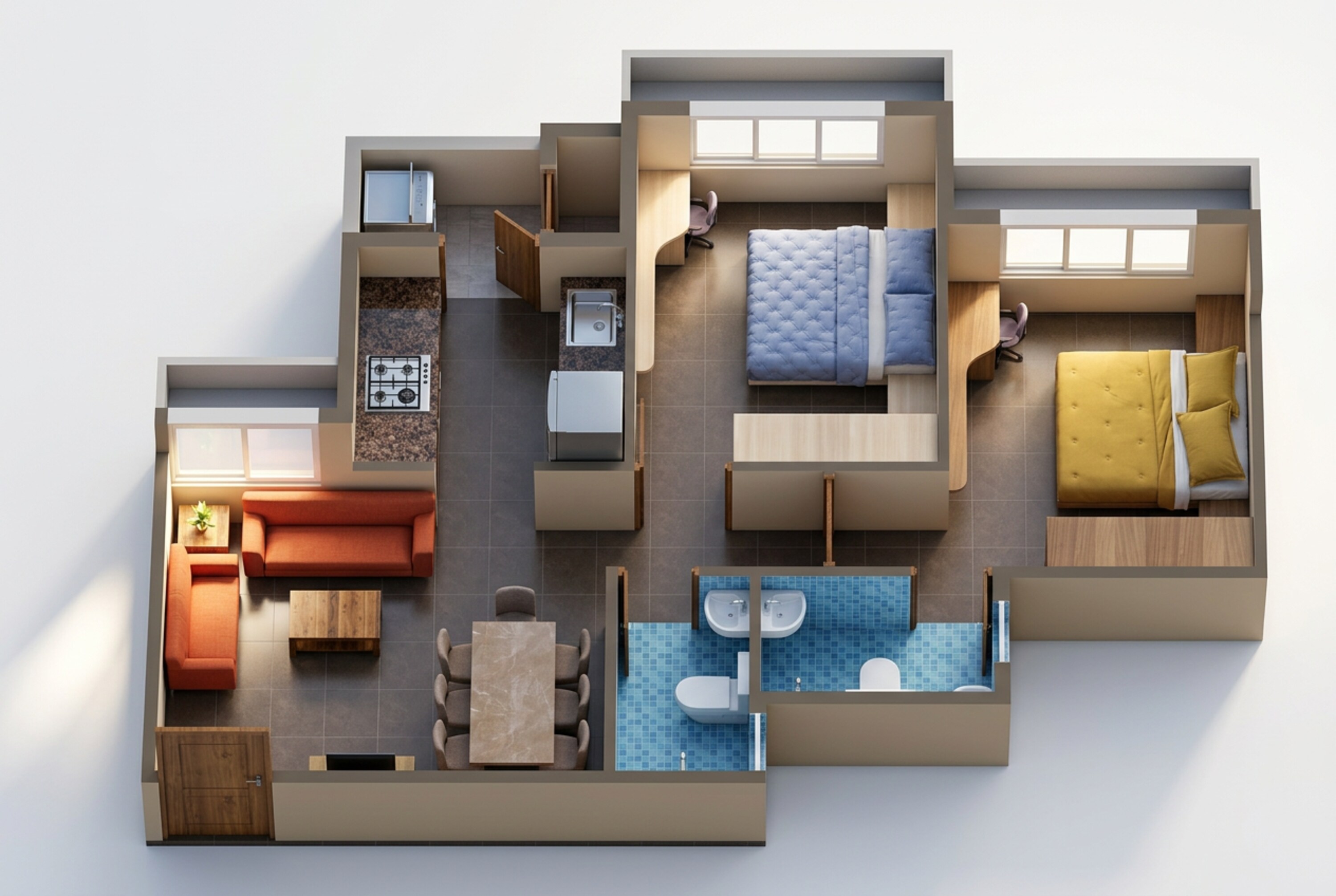 Floor plan of 2 BHK 505 Sq. Ft. Apartment in Arihant Aaradhya, Thane