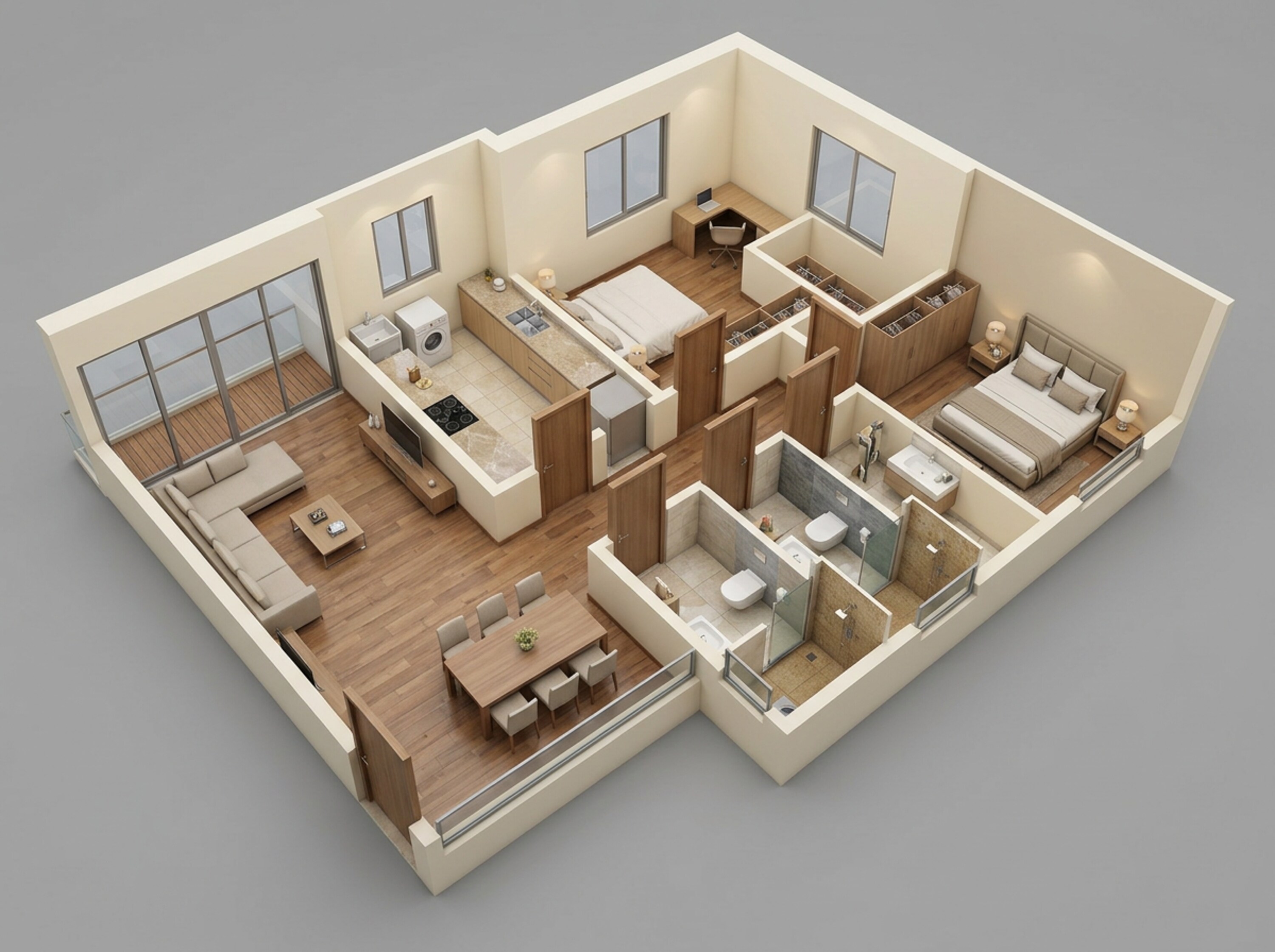 Floor plan of 2 BHK 616 Sq. Ft. Apartment in Kalpataru Vivant, Mumbai