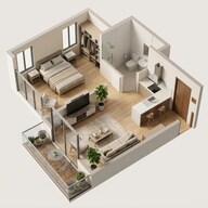 Floor plan of 1 BHK 344 Sq. Ft. Apartment in Bramhacorp Townhouse, Pune