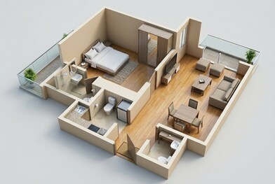 Floor plan of 1 BHK 322 Sq. Ft. Apartment in Lodha Crown Kolshet, Thane