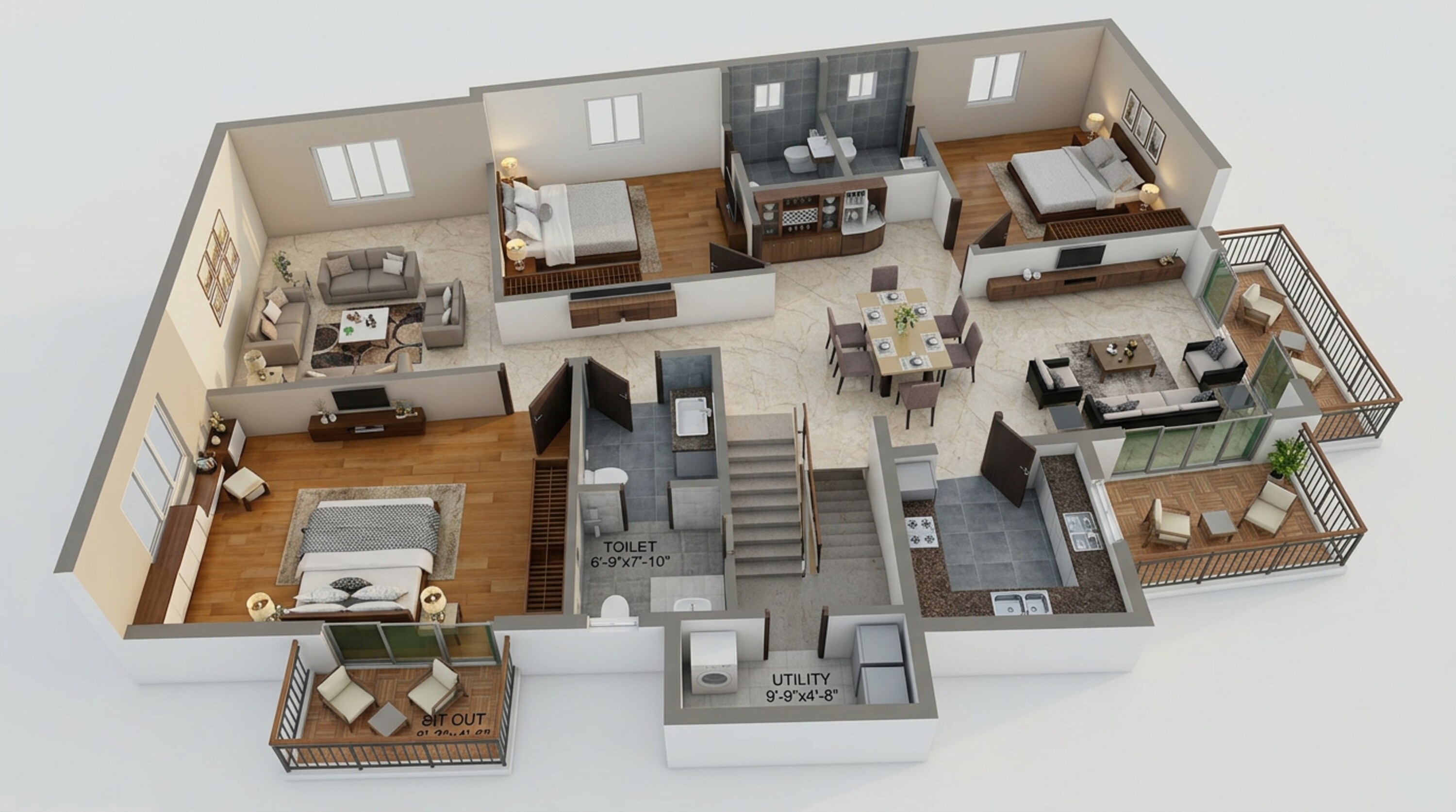 Floor plan of 3 BHK 1885 Sq. Ft. Apartment in Hallmark Pinnacle, Hyderabad