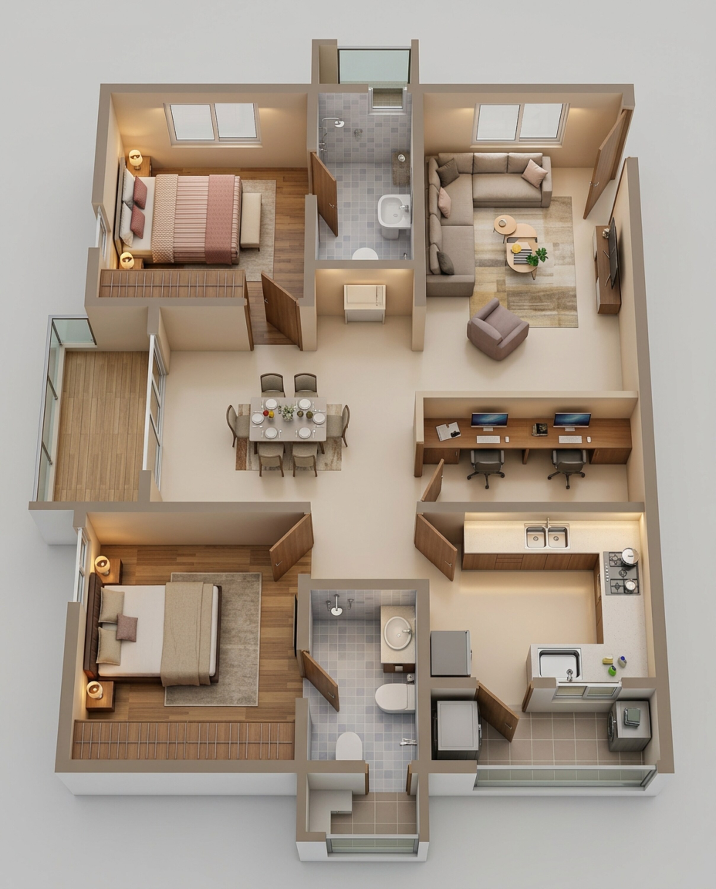 Floor plan of 2 BHK Apartment - 1285 sq. ft. in Sumadhuras Gardens By The Brook, Hyderabad