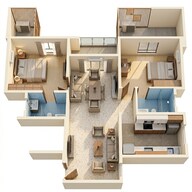Floor plan of 2 BHK 1124 Sq. Ft. Apartment in TVS Emerald Peninsula, Chennai
