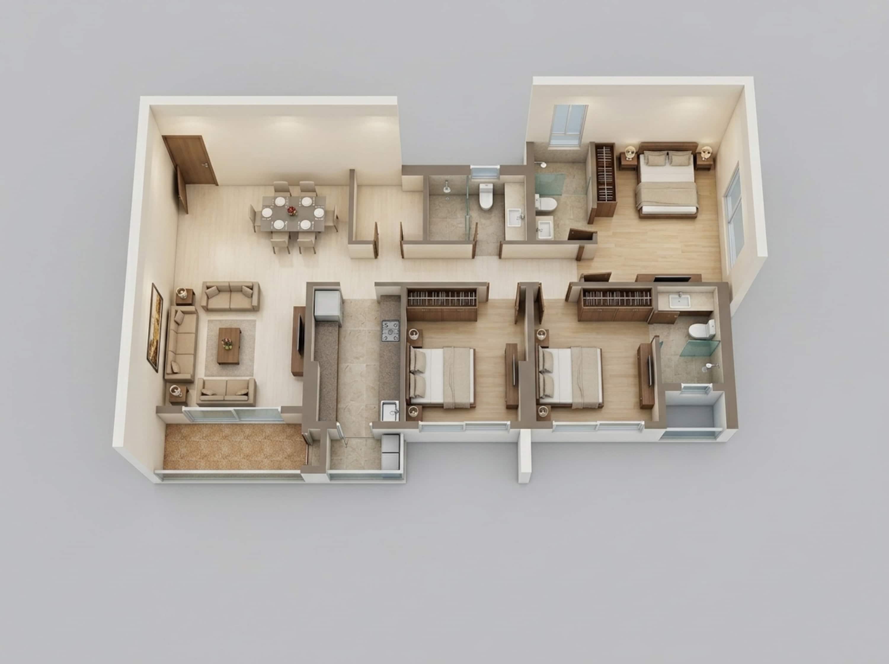 Floor plan of 3 BHK 1041 Sq. Ft. Apartment in Runwal Codename Rare, Mumbai
