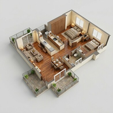 Floor plan of 2 BHK 859 Sq. Ft. Apartment in Runwal Codename Rare, Mumbai