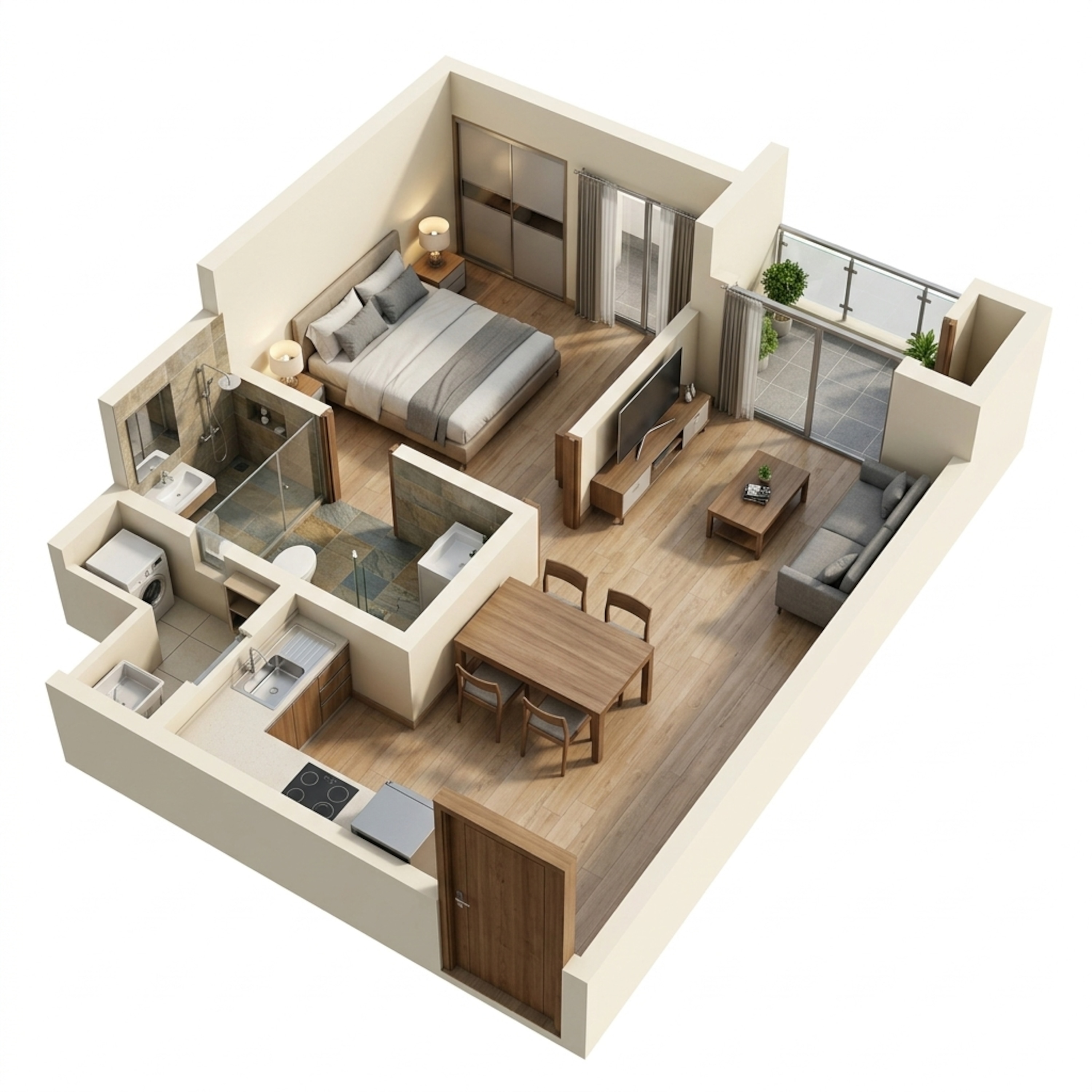Floor plan of 1 BHK 624 Sq. Ft. Apartment in Ivory at Brigade Orchards, Bangalore