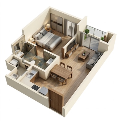 Floor plan of 1 BHK 624 Sq. Ft. Apartment in Ivory at Brigade Orchards, Bangalore