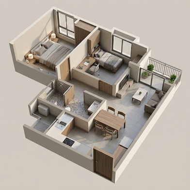 Floor plan of 1 BHK 764 Sq. Ft. Apartment in Ivory at Brigade Orchards, Bangalore