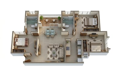 Floor plan of 3 BHK 1131 Sq. Ft. Apartment in Ivory at Brigade Orchards, Bangalore