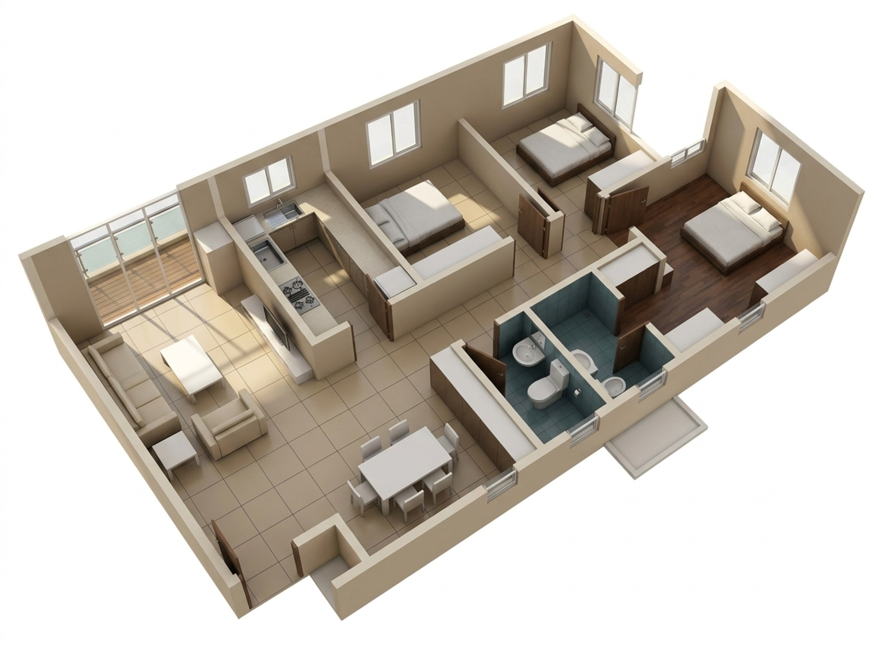 Floor plan of 3 BHK 1329 Sq. Ft. Apartment in Ivory at Brigade Orchards, Bangalore