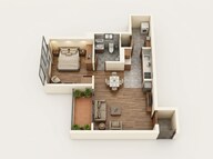 Floor plan of 1 BHK 421 Sq. Ft. Apartment in Provident Kenvista, Pune