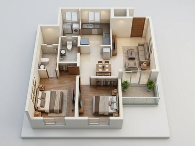 Floor plan of 2 BHK 740 Sq. Ft. Apartment in Provident Kenvista, Pune