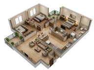 Floor plan of 3 BHK 882 Sq. Ft. Apartment in Provident Kenvista, Pune