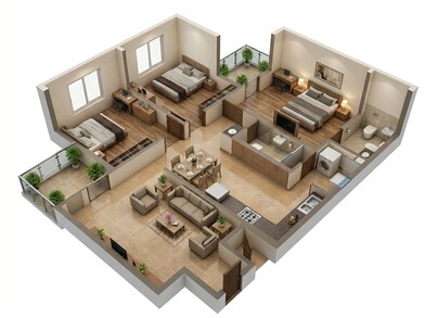 Floor plan of 3 BHK 882 Sq. Ft. Apartment in Provident Kenvista, Pune
