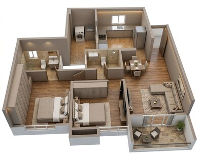 Floor plan of 2 BHK 696 Sq. Ft. Apartment in Kohinoor Kaleido, Pune