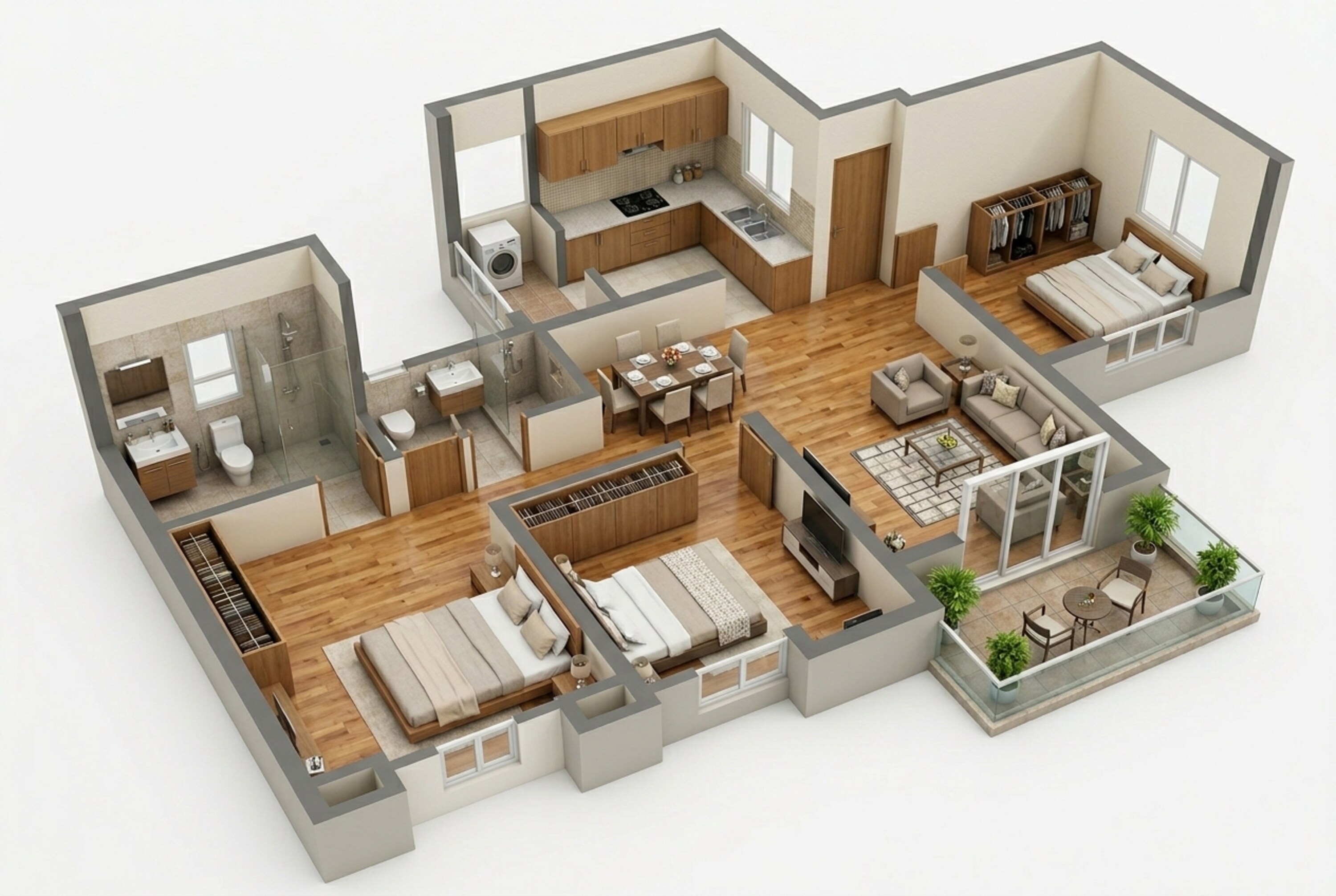 Floor plan of 3 BHK 852 Sq. Ft. Apartment in Kohinoor Kaleido, Pune