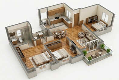 Floor plan of 3 BHK 852 Sq. Ft. Apartment in Kohinoor Kaleido, Pune