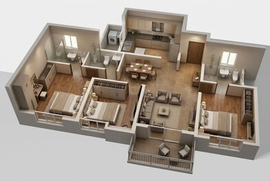 Floor plan of 3 BHK 989 Sq. Ft. Apartment in Kohinoor Kaleido, Pune