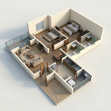 Floor plan of 2 BHK 692 Sq. Ft. Apartment in Vilas Javdekar Yashone Eternitee, Pune