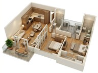 Floor plan of 2 BHK 731 Sq. Ft. Apartment in Mahindra Nestalgia, Pune