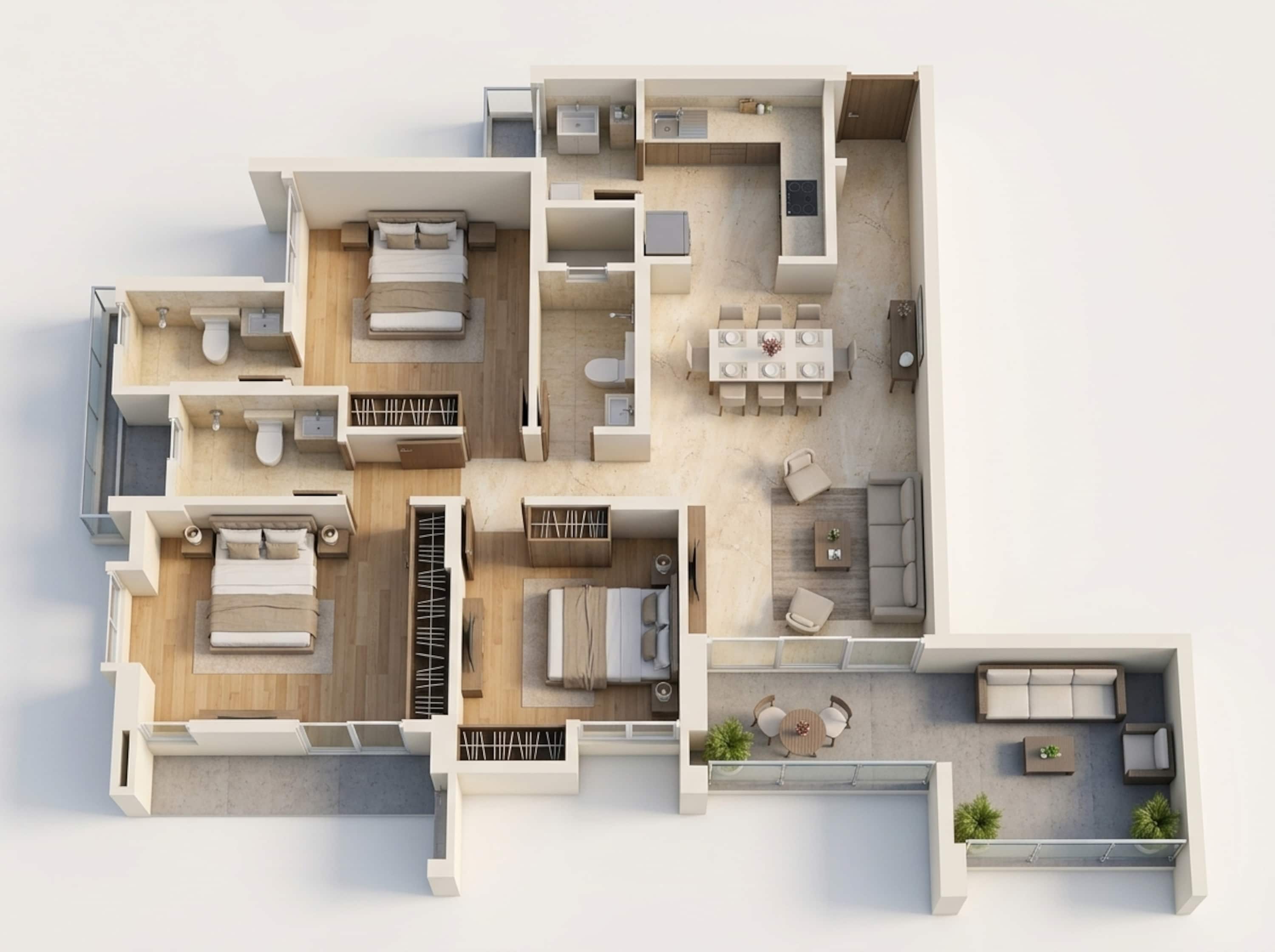 Floor plan of 3 BHK 873 Sq. Ft. Apartment in Mahindra Nestalgia, Pune