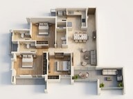 Floor plan of 3 BHK 873 Sq. Ft. Apartment in Mahindra Nestalgia, Pune