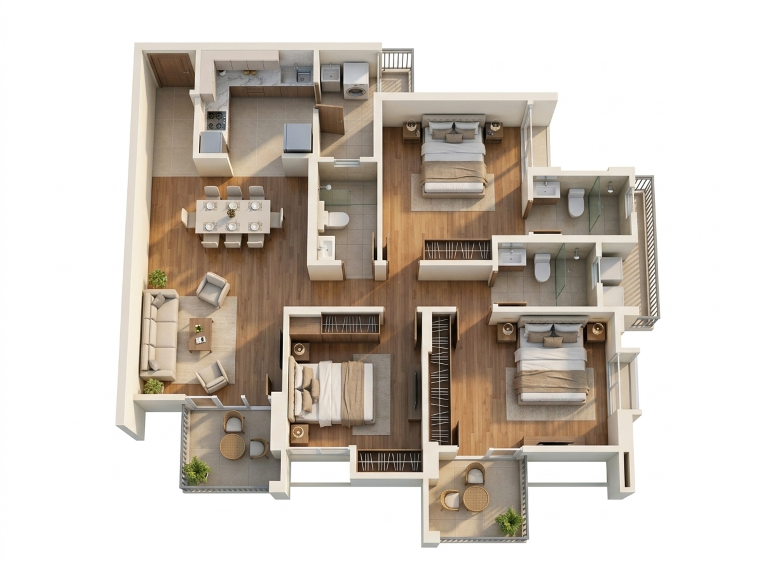 Floor plan of 3 BHK 978 Sq. Ft. Apartment in Mahindra Nestalgia, Pune